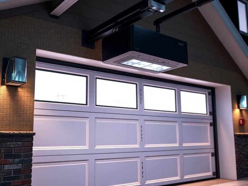 Modern garage door with smart features and LED lighting